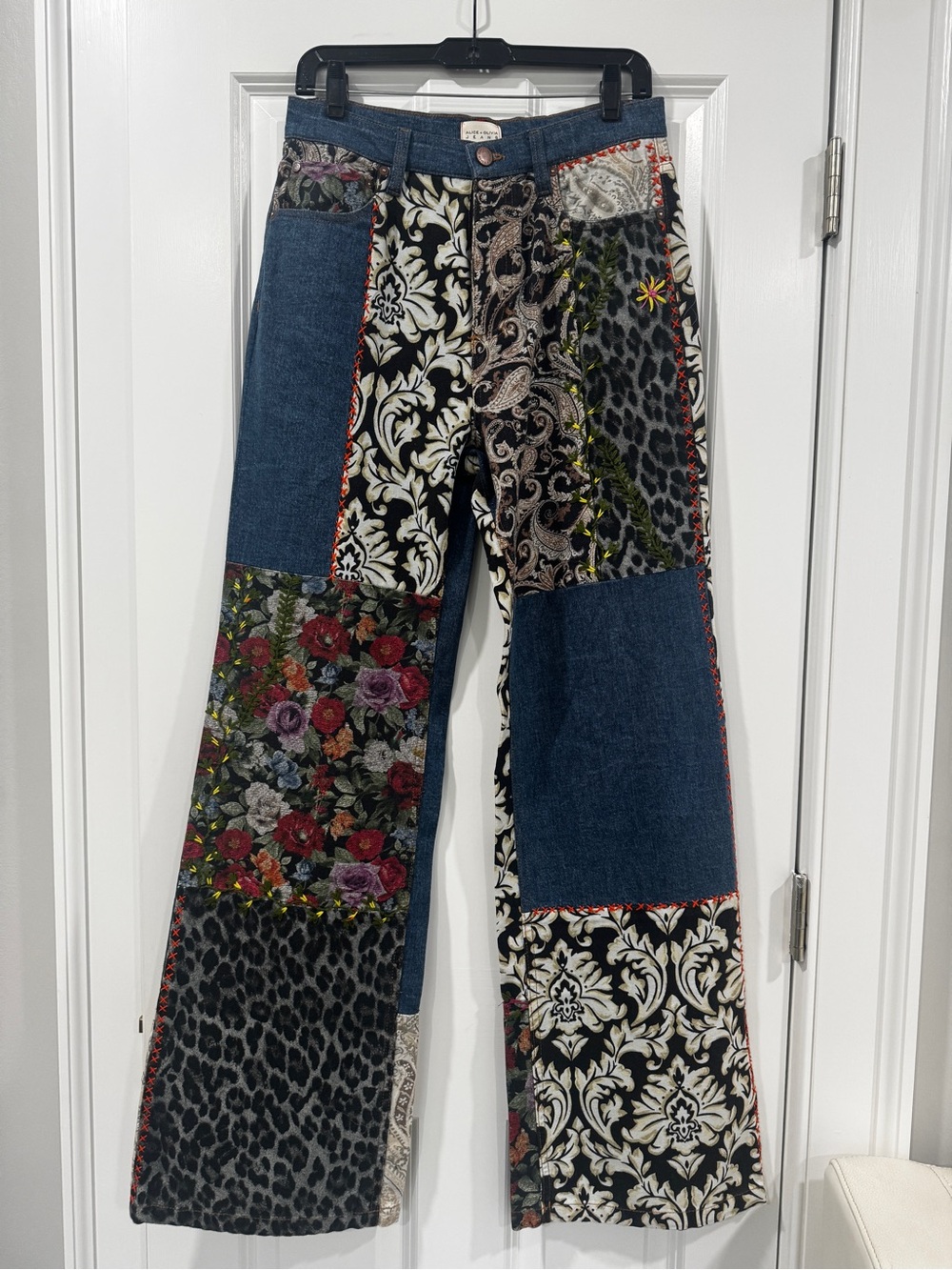Alice + Olivia Multicolor Patchwork Wide-Leg Pants